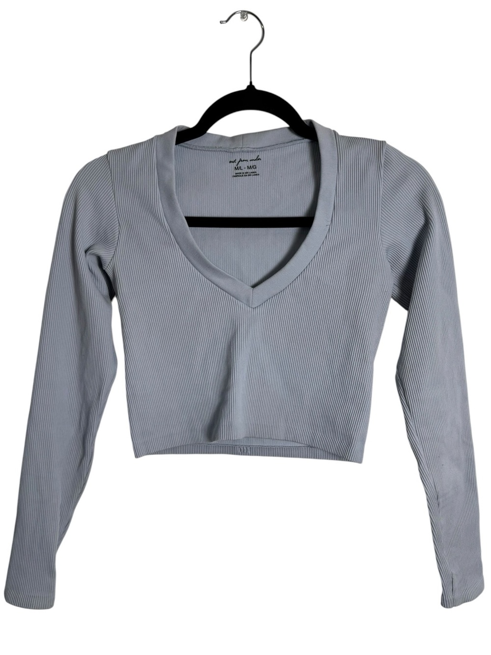 Out From Under Urban Outfitters Seamless Ribbed V-Neck Long Sleeve Crop Blue M/L